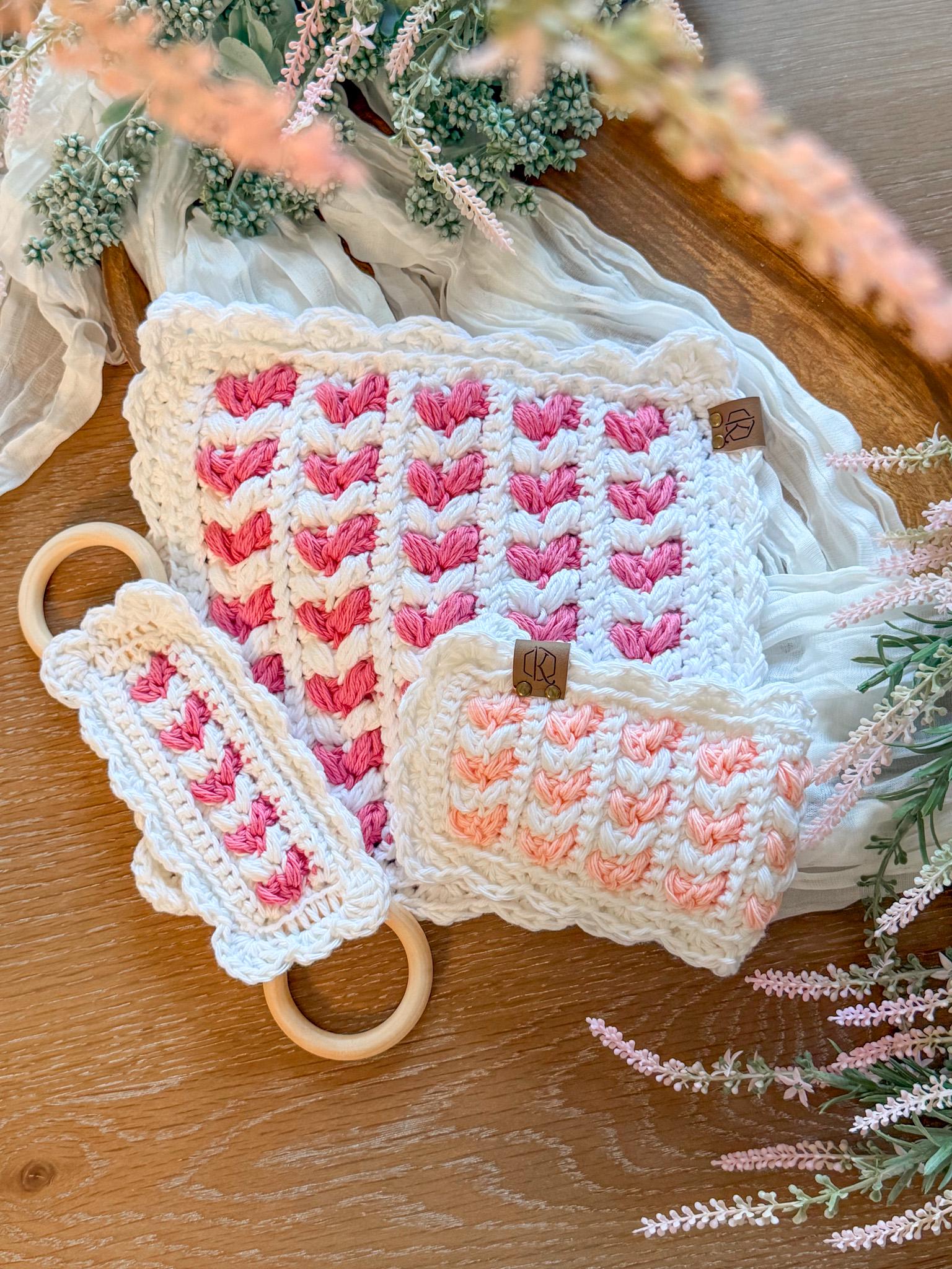 CROCHET PATTERNS + VIDEO Crochet Kitchen Decor Pattern Bundle, Wheat Stitch™ Scalloped Home Collection 4 Pattern Quick Crochet Set for Decor