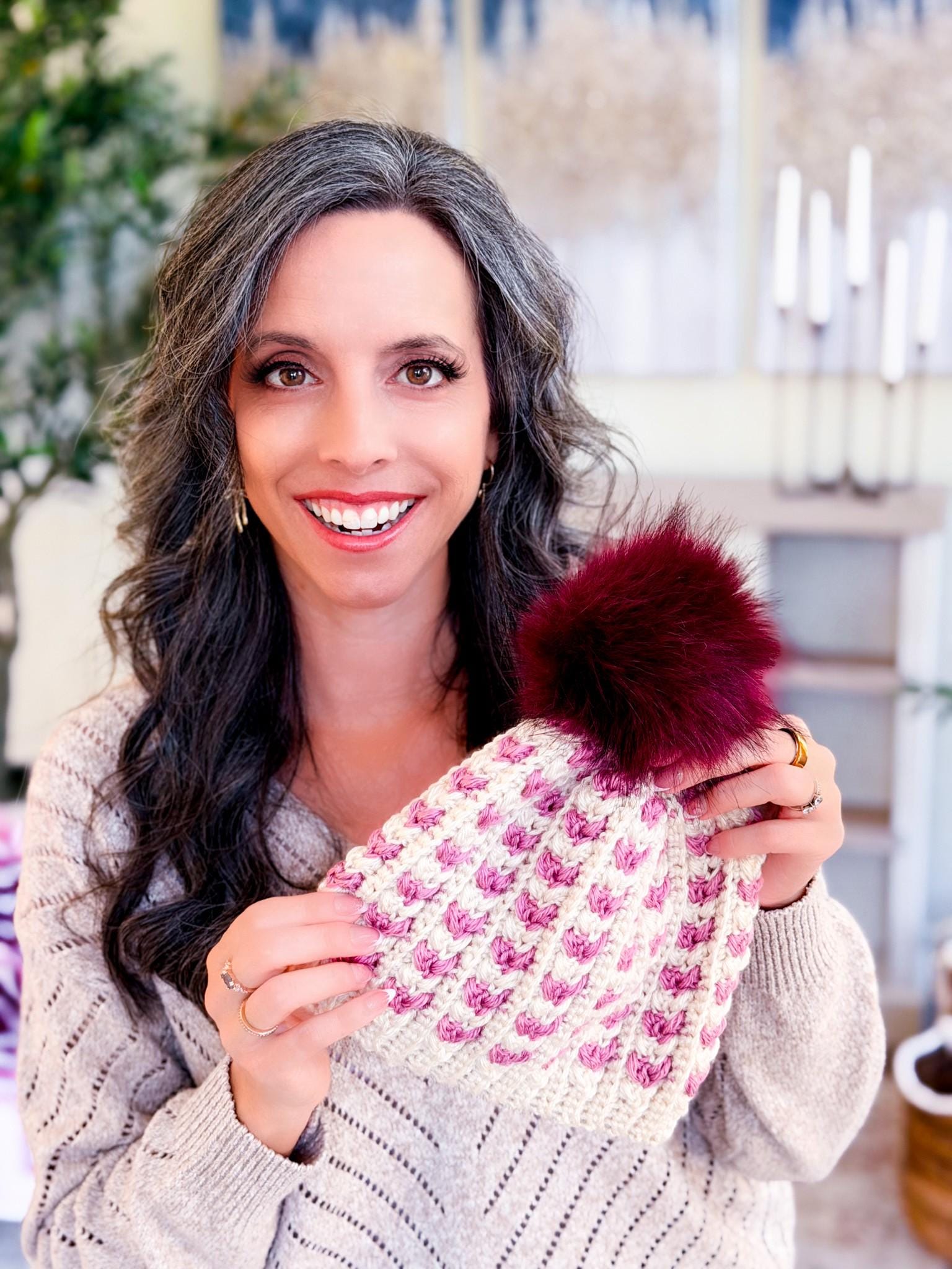 CROCHET PATTERN + VIDEO Wheat Stitch Sweetheart Crochet Hat Pattern, 8 Sizes from Newborn to Adult, Crochet Heart Hat with Printable Tags