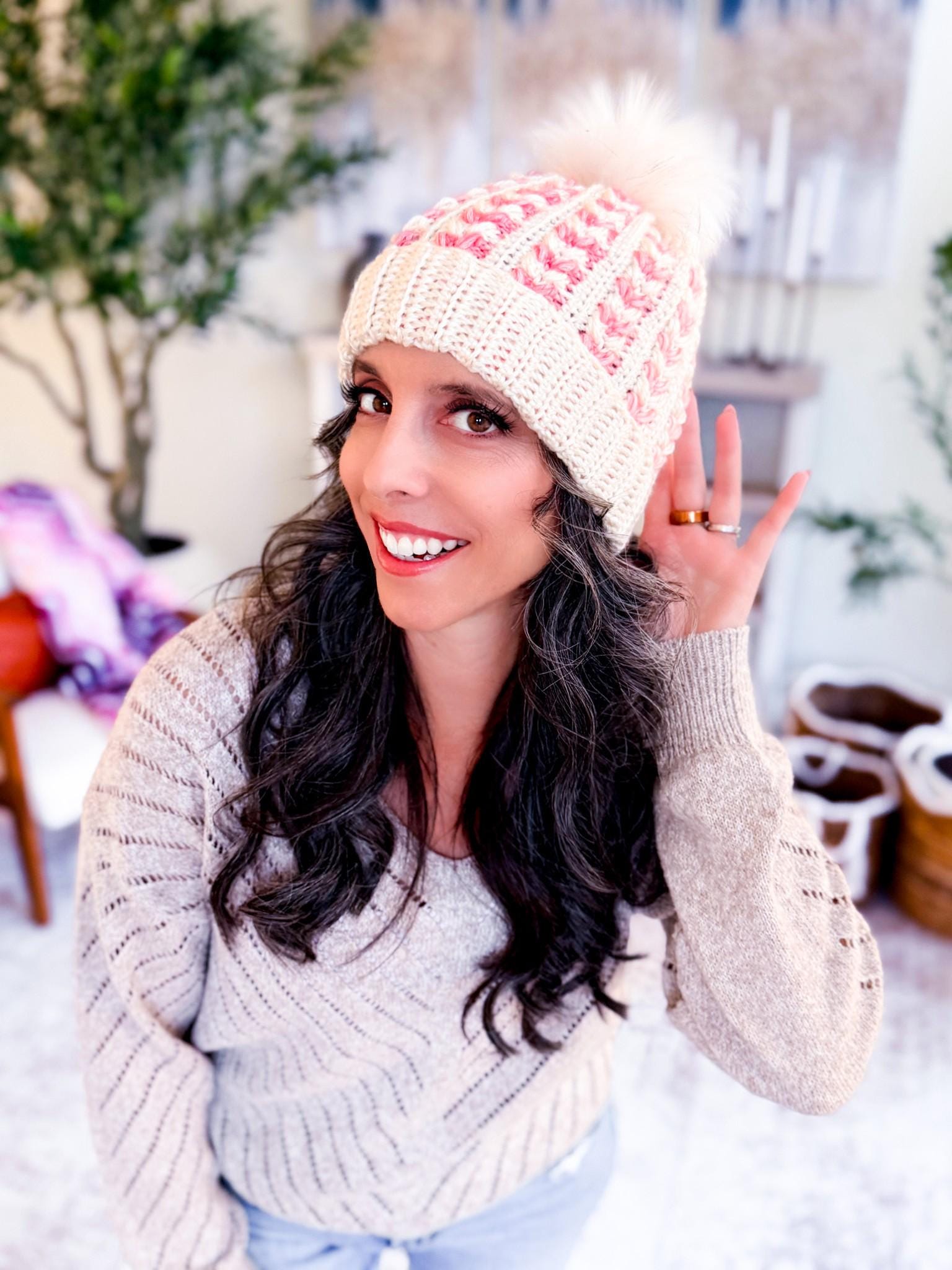 CROCHET PATTERN + VIDEO Wheat Stitch Sweetheart Crochet Hat Pattern, 8 Sizes from Newborn to Adult, Crochet Heart Hat with Printable Tags