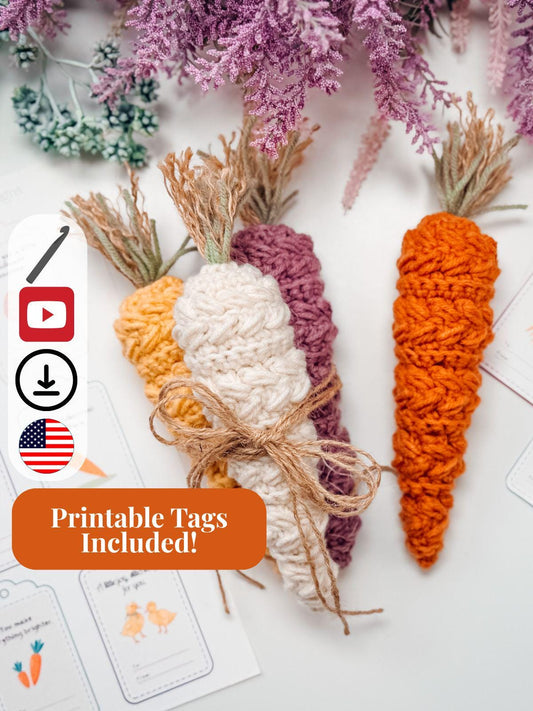 CROCHET PATTERN + VIDEO Wheat Stitch Carrots Crochet Pattern | Cute Seasonal Decor and Stash-Buster Pdf, Easter Home Decor