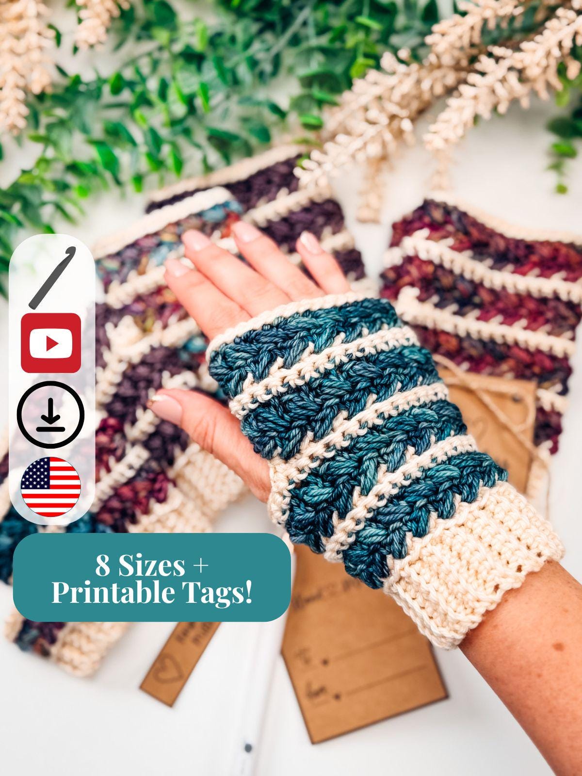 CROCHET PATTERN + VIDEO Wheat Stitch™ Fingerless Mittens Crochet Pattern, 8 Sizes Newborn–Adult, Textured Crochet Mitts Instant Download