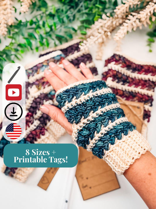 CROCHET PATTERN + VIDEO Wheat Stitch™ Fingerless Mittens Crochet Pattern, 8 Sizes Newborn–Adult, Textured Crochet Mitts Instant Download