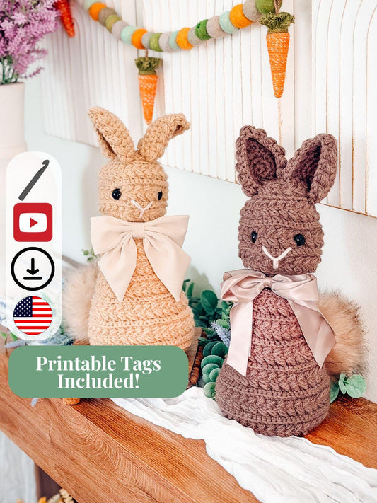 CROCHET PATTERN + VIDEO Wheat Stitch Bunny Crochet Pattern Pdf, Textured Spring Amigurumi Bunny, Crochet Toy Pattern, Easter Decor