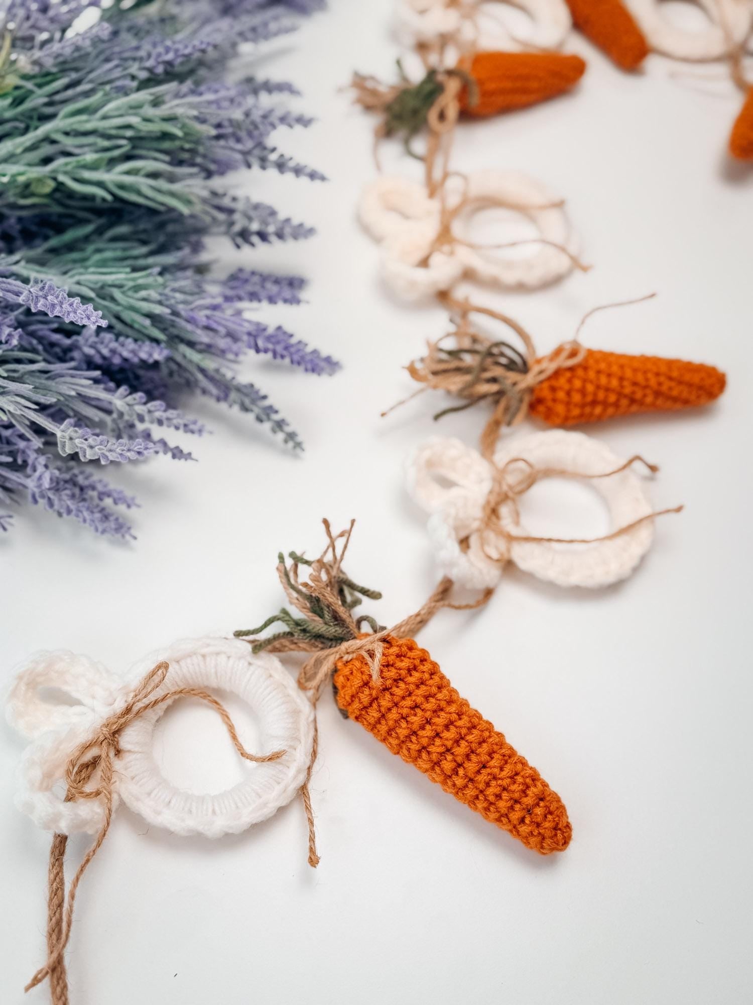 CROCHET PATTERN + VIDEO Bunny Crochet Garland Pattern | Easter Bunny Napkin Rings | Carrot Crochet Garland | Spring Decor | Easter Garland