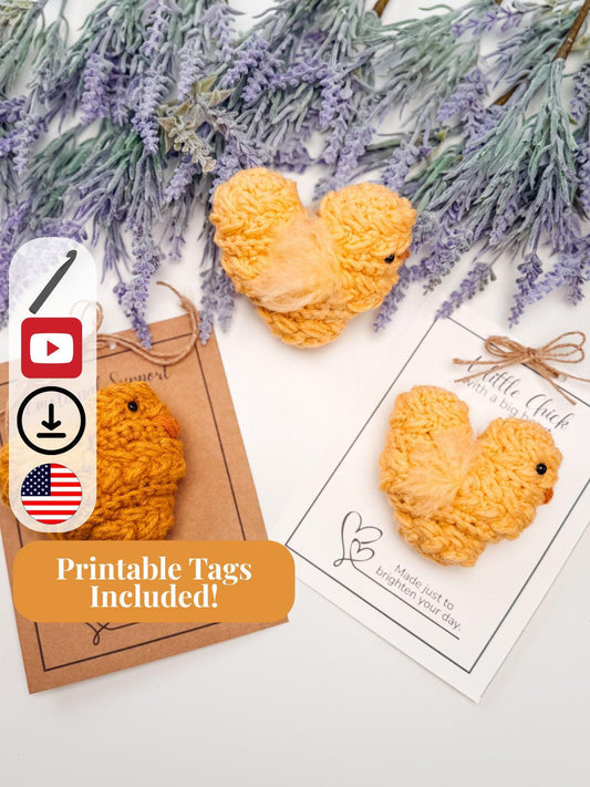 CROCHET PATTERN + VIDEO Wheat Stitch Cute Baby Chick Plush Pattern Easter Decor + Printable | Spring Farm Decor | Chick Heart Amigurumi
