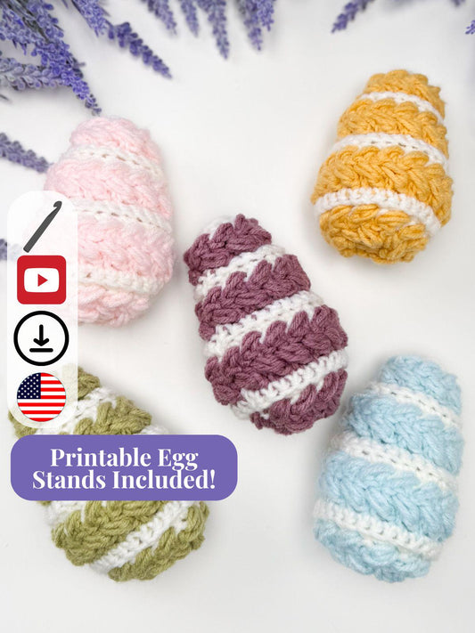 CROCHET PATTERN + VIDEO Reusable Wheat Stitch Crochet Easter Egg Pattern, Easter Basket Filler, Scrap Yarn Project, Spring Crochet Decor