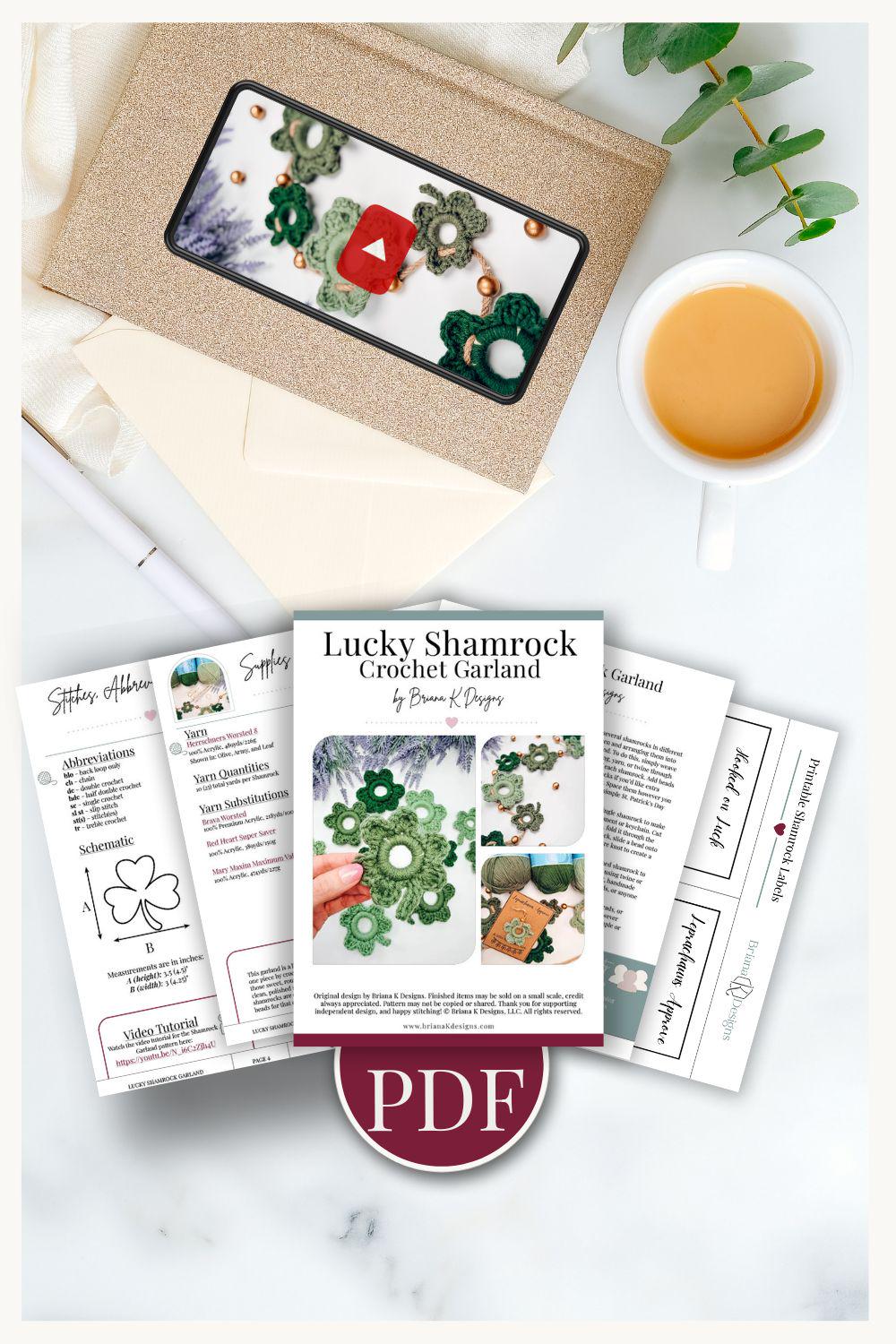 CROCHET PATTERN + VIDEO Lucky Shamrock Garland Pattern | St Patrick’s Day Crochet Decor, Lucky Clover Bunting, Easy Crochet Shamrock Pattern