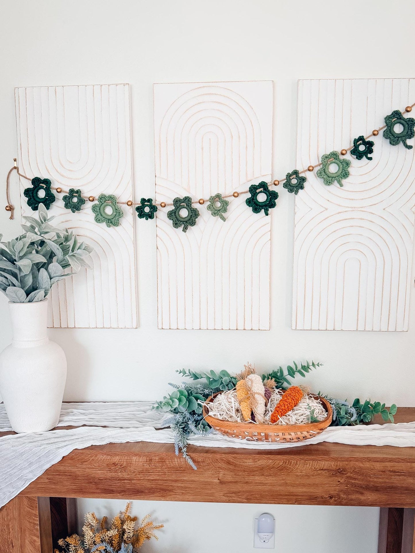 CROCHET PATTERN + VIDEO Lucky Shamrock Garland Pattern | St Patrick’s Day Crochet Decor, Lucky Clover Bunting, Easy Crochet Shamrock Pattern