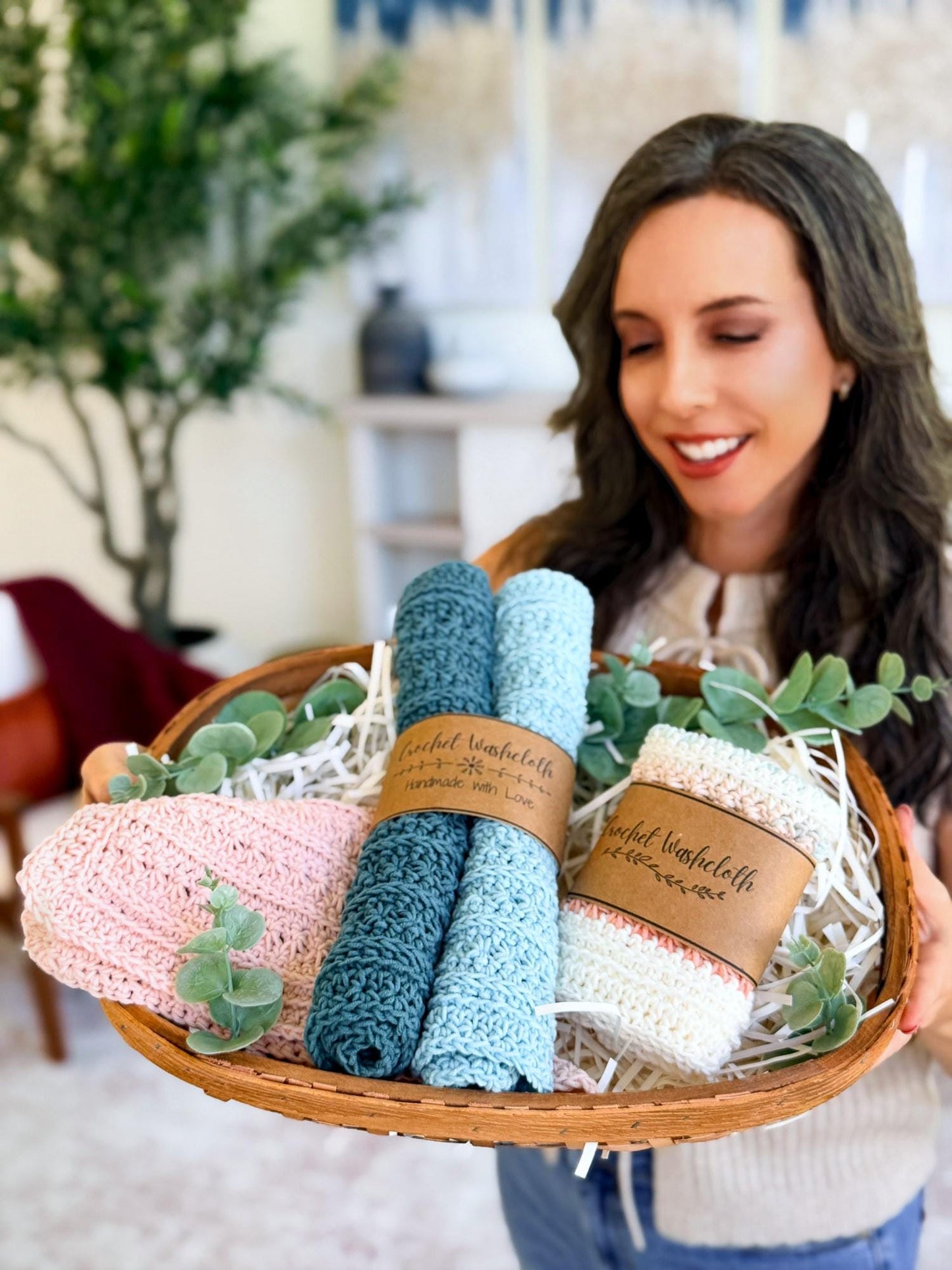 CROCHET PATTERN + VIDEO Petal Loop Stitch Washcloth Crochet Pattern + Label | Textured Dishcloth Pattern | Beginner Crochet Cotton Dishcloth