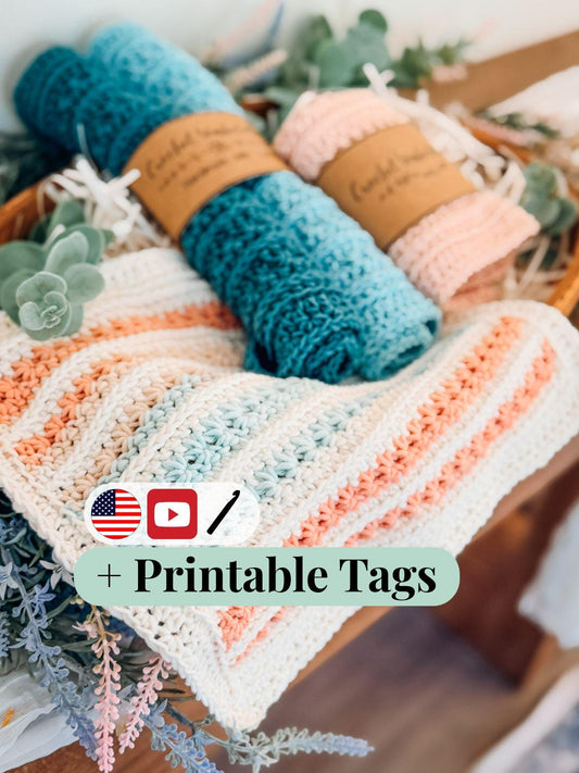 CROCHET PATTERN + VIDEO Petal Loop Stitch Washcloth Crochet Pattern + Label | Textured Dishcloth Pattern | Beginner Crochet Cotton Dishcloth