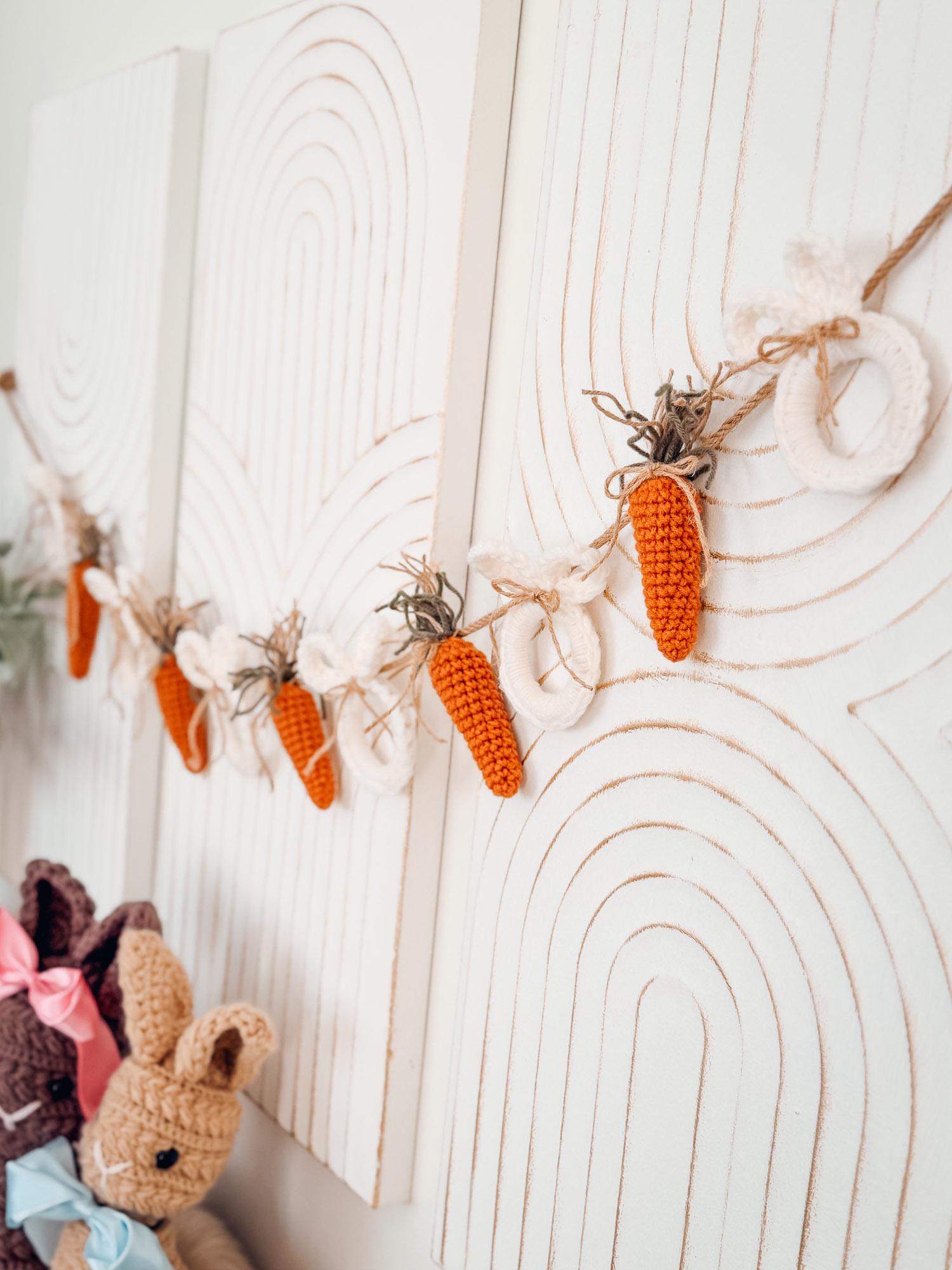 CROCHET PATTERN + VIDEO Bunny Crochet Garland Pattern | Easter Bunny Napkin Rings | Carrot Crochet Garland | Spring Decor | Easter Garland