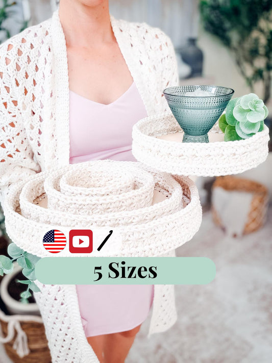 CROCHET PATTERN + VIDEO Petal Loop Stitch Crochet Nesting Trays Pattern, Round Basket Pattern, Crochet Home Decor, Organizer Trays