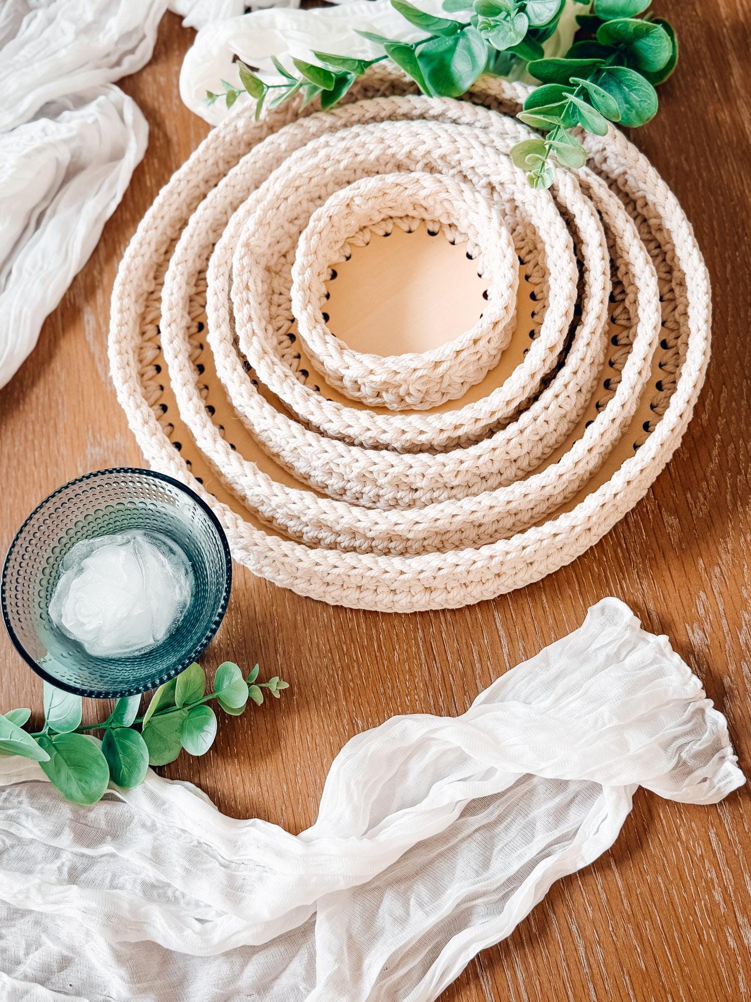 CROCHET PATTERN + VIDEO Petal Loop Stitch Crochet Nesting Trays Pattern, Round Basket Pattern, Crochet Home Decor, Organizer Trays