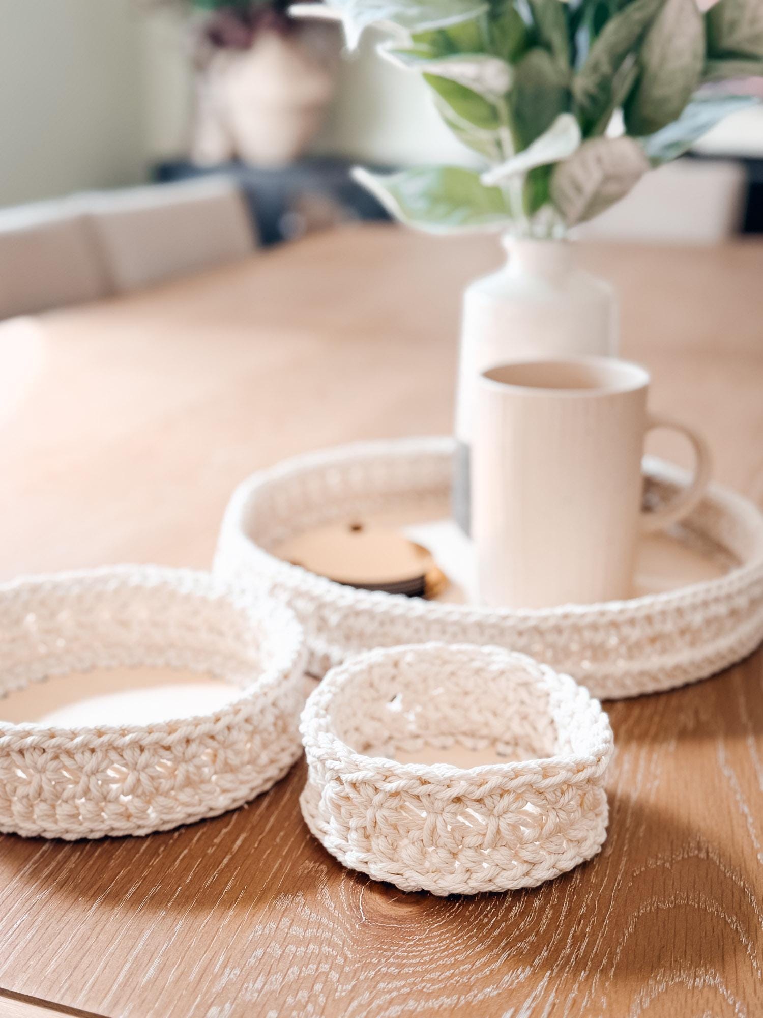 CROCHET PATTERN + VIDEO Petal Loop Stitch Crochet Nesting Trays Pattern, Round Basket Pattern, Crochet Home Decor, Organizer Trays