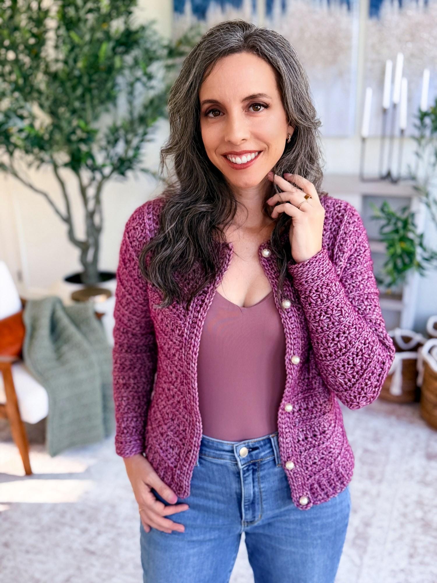 CROCHET PATTERN + VIDEO Petal Loop Stitch Crochet Cardigan Pattern, Textured Crochet Sweater, Easy Crochet Pattern, Modern Crochet Garment