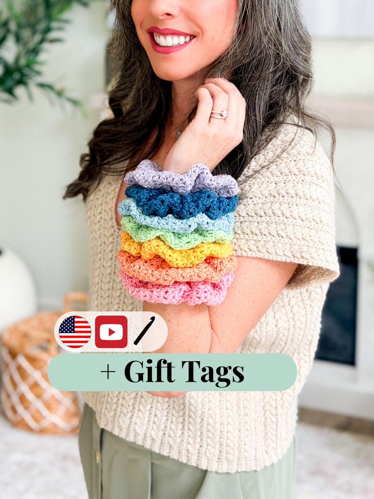 CROCHET PATTERN + VIDEO Double Bloom Scrunchie Crochet Pattern, Hair Accessory, Diy Hair Tie Pattern, Beginner Friendly Gift Idea + Labels