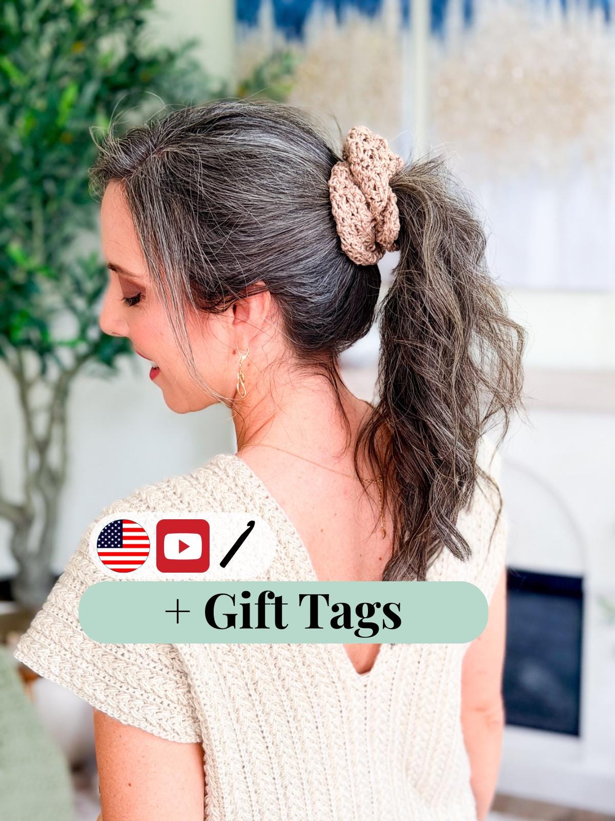CROCHET PATTERN + VIDEO Double Bloom Scrunchie Crochet Pattern, Hair Accessory, Diy Hair Tie Pattern, Beginner Friendly Gift Idea + Labels
