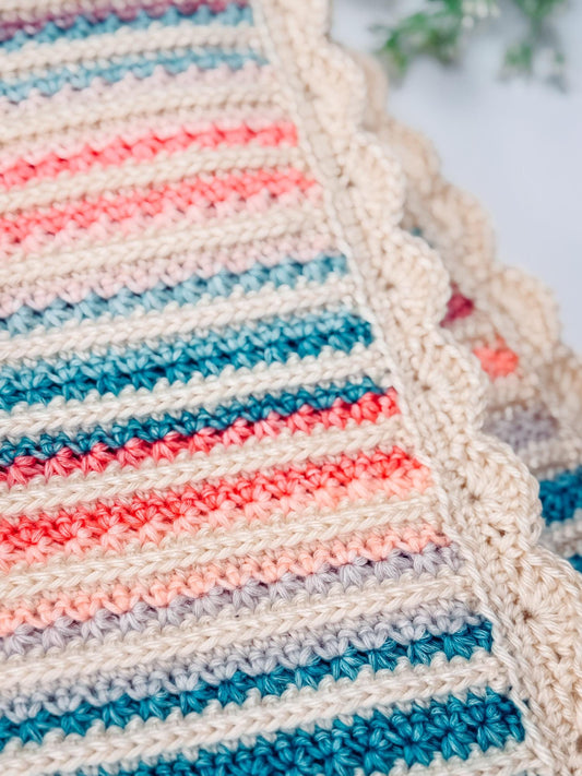 CROCHET PATTERN + VIDEO Striped Petal Loop Blanket | Textured Two-Color Stripe | 15 Sizes Lovey to King | Instant Pdf Download