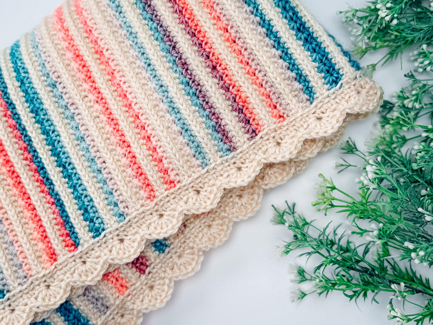 CROCHET PATTERN + VIDEO Striped Petal Loop Blanket | Textured Two-Color Stripe | 15 Sizes Lovey to King | Instant Pdf Download