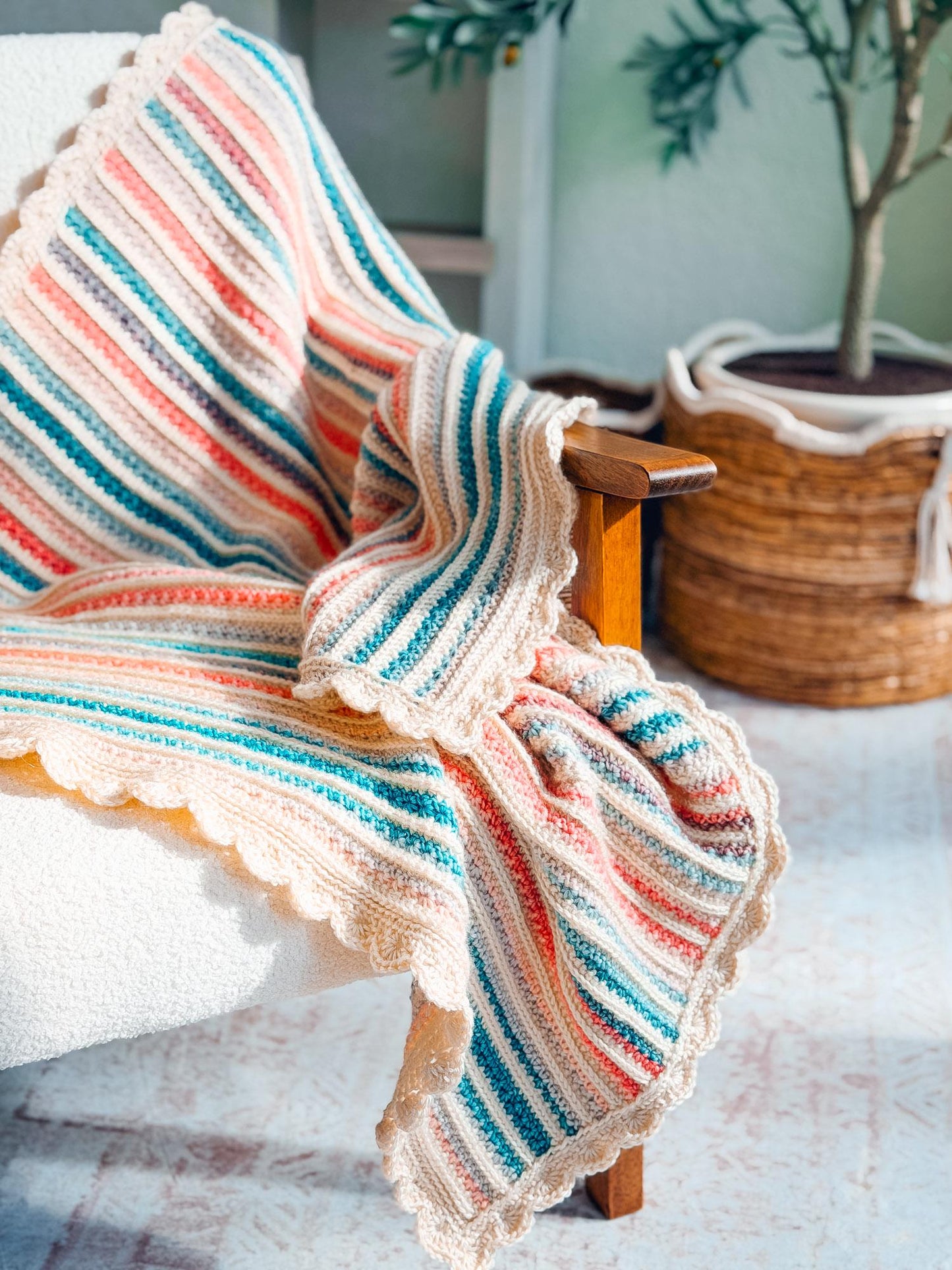 CROCHET PATTERN + VIDEO Striped Petal Loop Blanket | Textured Two-Color Stripe | 15 Sizes Lovey to King | Instant Pdf Download