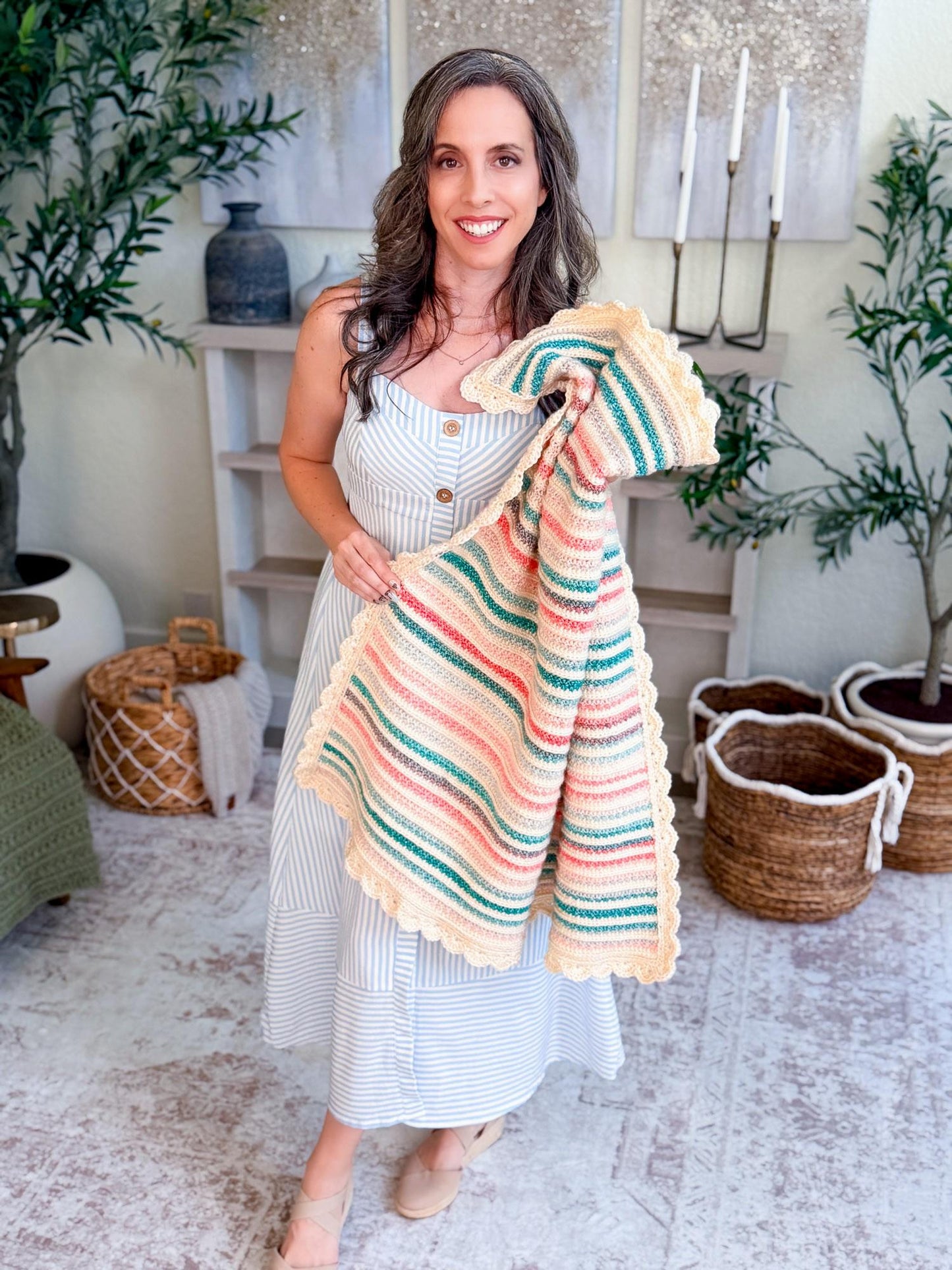CROCHET PATTERN + VIDEO Striped Petal Loop Blanket | Textured Two-Color Stripe | 15 Sizes Lovey to King | Instant Pdf Download