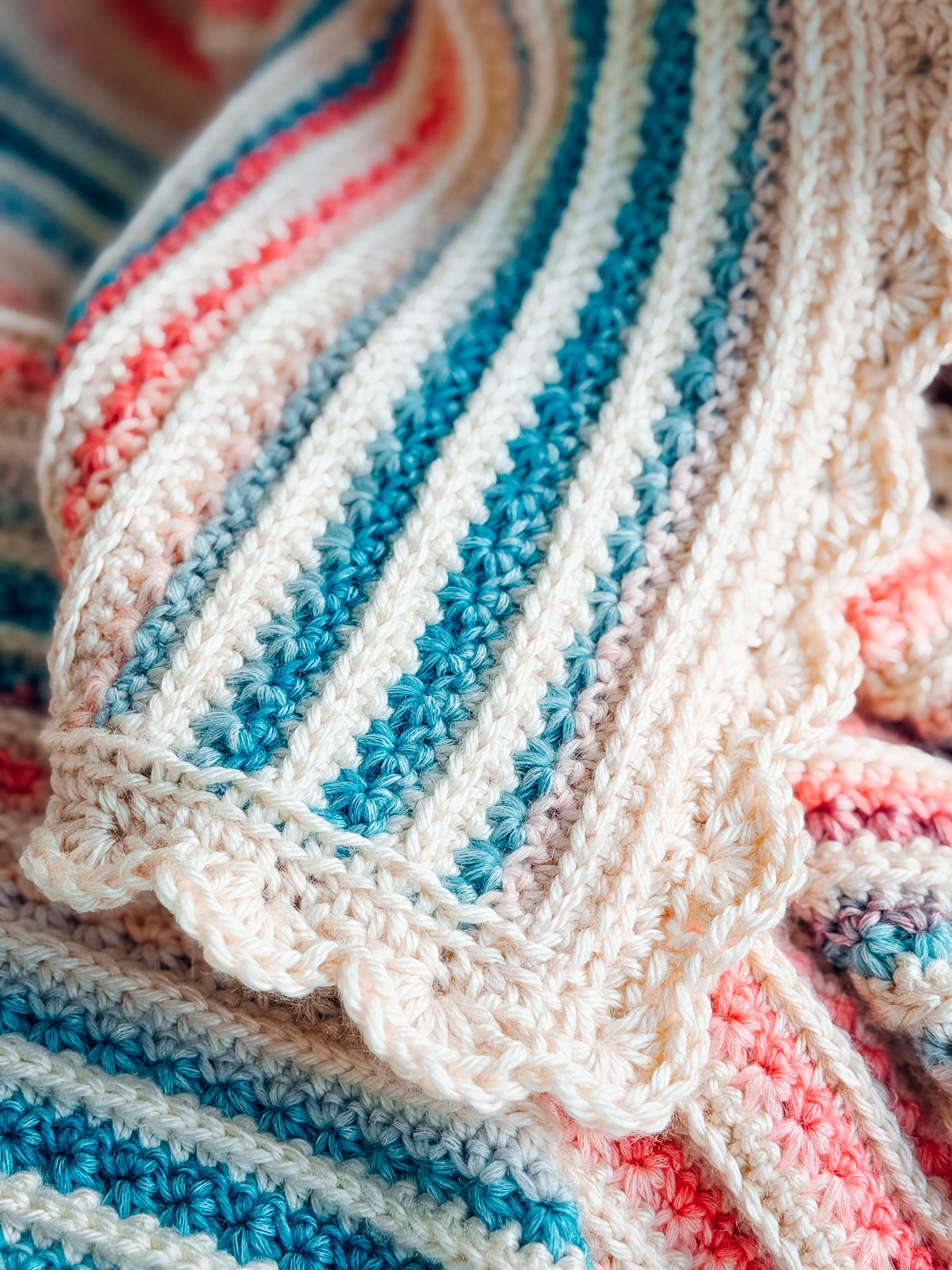 CROCHET PATTERN + VIDEO Striped Petal Loop Blanket | Textured Two-Color Stripe | 15 Sizes Lovey to King | Instant Pdf Download