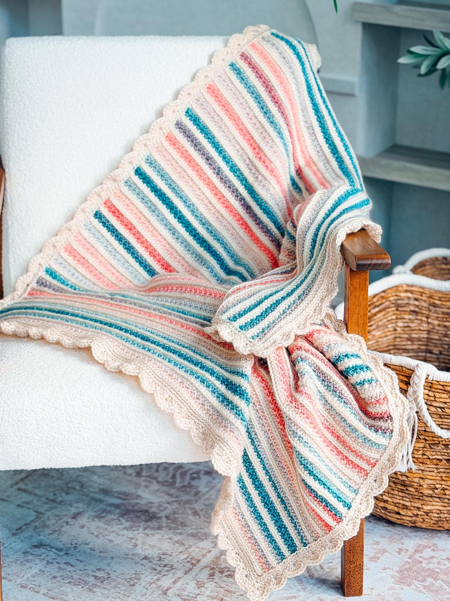 CROCHET PATTERN + VIDEO Striped Petal Loop Blanket | Textured Two-Color Stripe | 15 Sizes Lovey to King | Instant Pdf Download