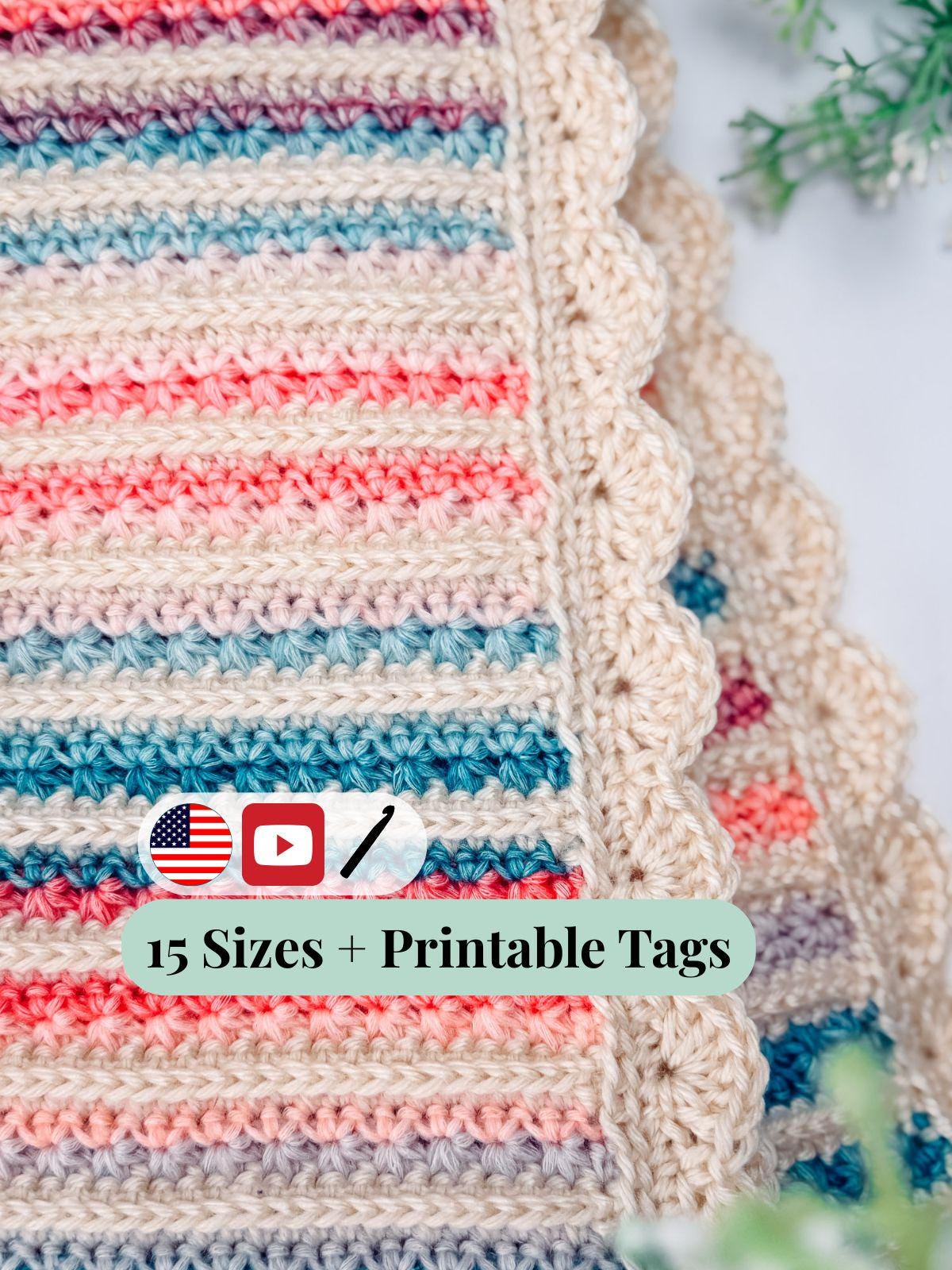 CROCHET PATTERN + VIDEO Striped Petal Loop Blanket | Textured Two-Color Stripe | 15 Sizes Lovey to King | Instant Pdf Download