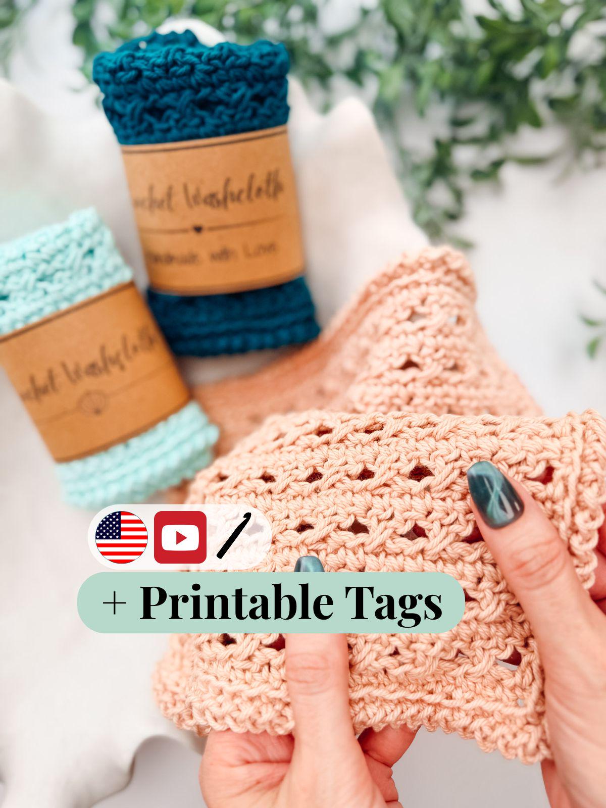 CROCHET PATTERN + VIDEO Reed Crossover Stitch Washcloth | 2 Sizes | Textured Cotton | Instant Pdf Download