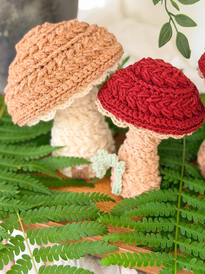 CROCHET PATTERN + VIDEO Wheat Stitch Mushrooms | Puff Stitch Amigurumi | Two Sizes | Woodland Home Decor | Instant Pdf Download