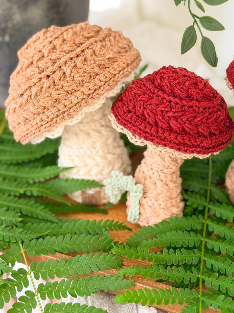 CROCHET PATTERN + VIDEO Wheat Stitch Mushrooms | Puff Stitch Amigurumi | Two Sizes | Woodland Home Decor | Instant Pdf Download