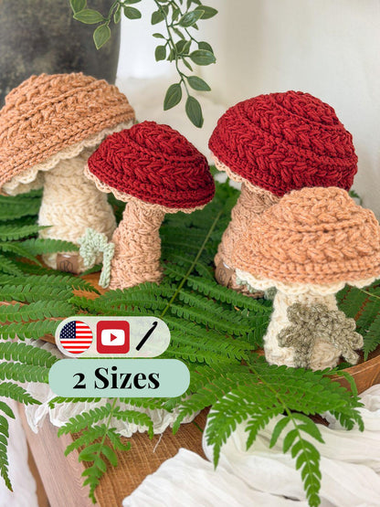 CROCHET PATTERN + VIDEO Wheat Stitch Mushrooms | Puff Stitch Amigurumi | Two Sizes | Woodland Home Decor | Instant Pdf Download