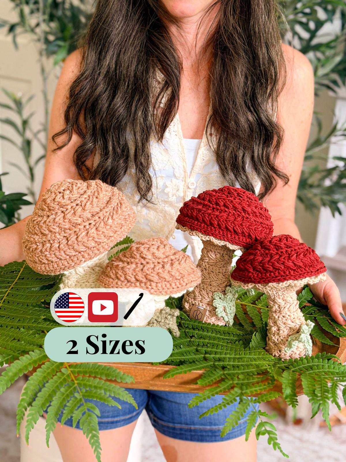 CROCHET PATTERN + VIDEO Wheat Stitch Mushrooms | Puff Stitch Amigurumi | Two Sizes | Woodland Home Decor | Instant Pdf Download