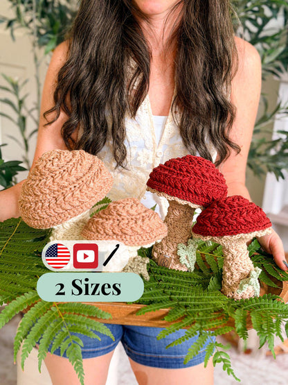 CROCHET PATTERN + VIDEO Wheat Stitch Mushrooms | Puff Stitch Amigurumi | Two Sizes | Woodland Home Decor | Instant Pdf Download