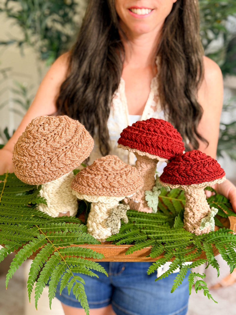 CROCHET PATTERN + VIDEO Wheat Stitch Mushrooms | Puff Stitch Amigurumi | Two Sizes | Woodland Home Decor | Instant Pdf Download
