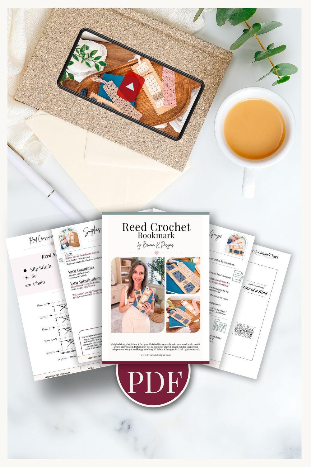 CROCHET PATTERN + VIDEO Reed Crochet Bookmark | Reed Crossover Stitch | Easy Lace Texture | Gift for Readers | Instant Pdf Download
