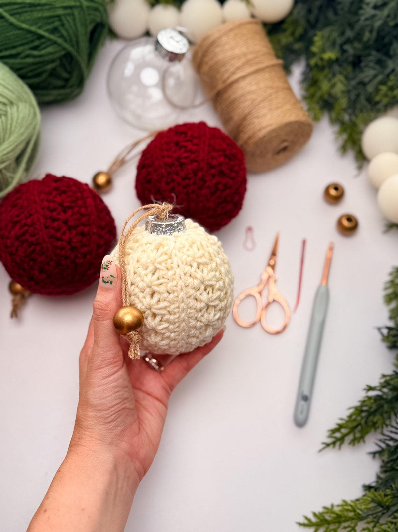 CROCHET PATTERN + VIDEO Petal Loop Stitch Ornament | Christmas Ball Cover | 4 Sizes | Textured Holiday Decor | Instant Pdf Download