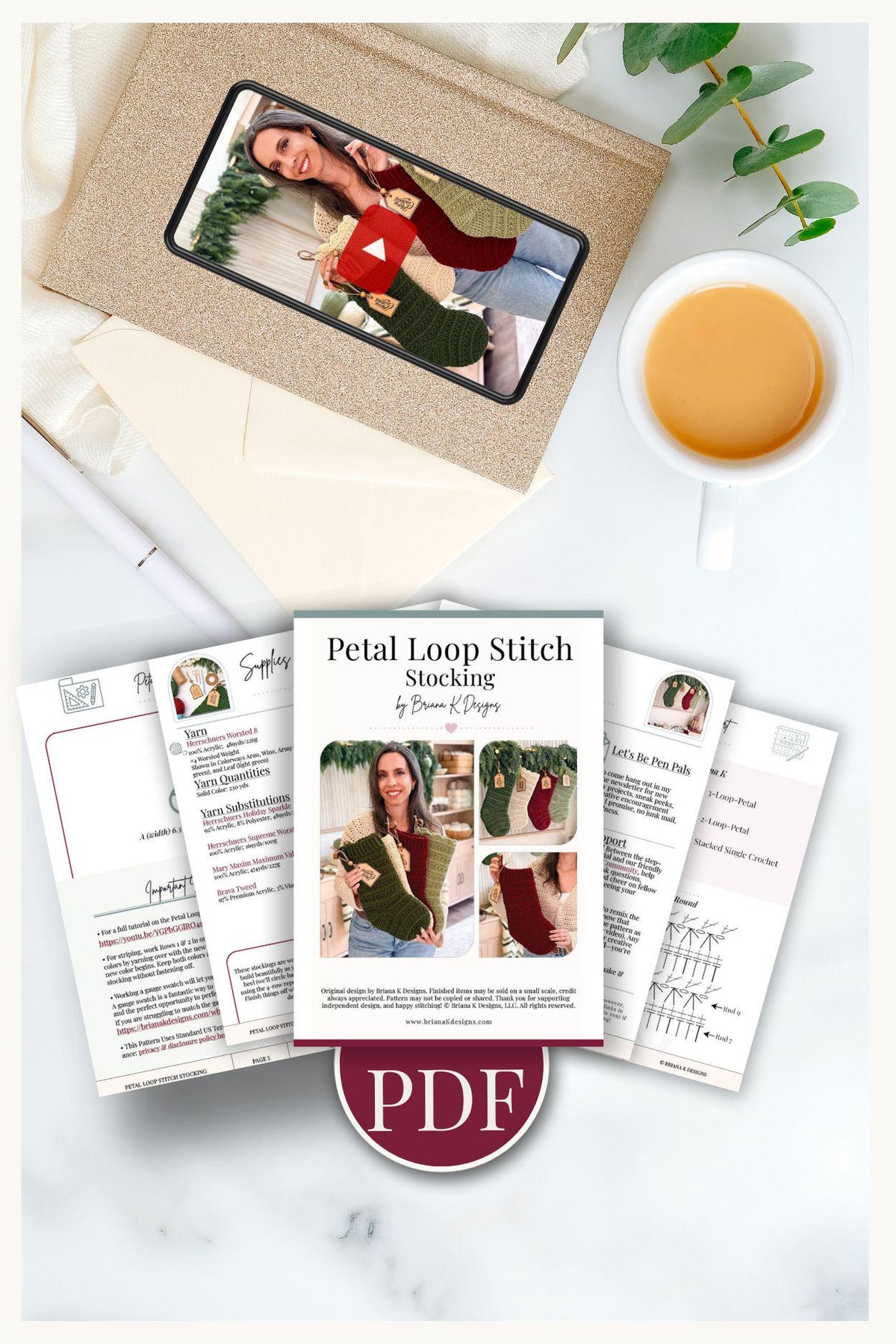 CROCHET PATTERN + VIDEO Petal Loop Stitch Stocking | Textured Christmas Stocking | One Size | Holiday Home Decor | Instant Pdf Download