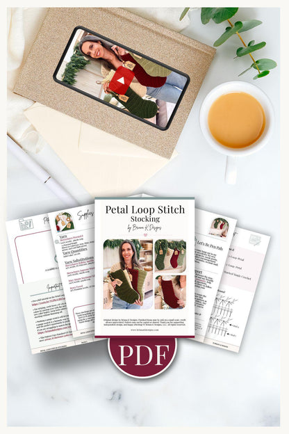 CROCHET PATTERN + VIDEO Petal Loop Stitch Stocking | Textured Christmas Stocking | One Size | Holiday Home Decor | Instant Pdf Download