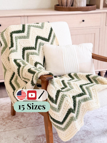 CROCHET PATTERN + VIDEO Petal Loop Chevron Blanket | Textured Chevron Stripe | 15 Sizes Lovey to King | Cozy Throw | Instant Pdf Download