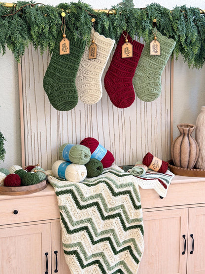 Christmas in July Crochet Pattern Bundle | Petal Loop Stitch Holiday Set | Stocking Ornament Blanket Washcloth | Bonus Printables