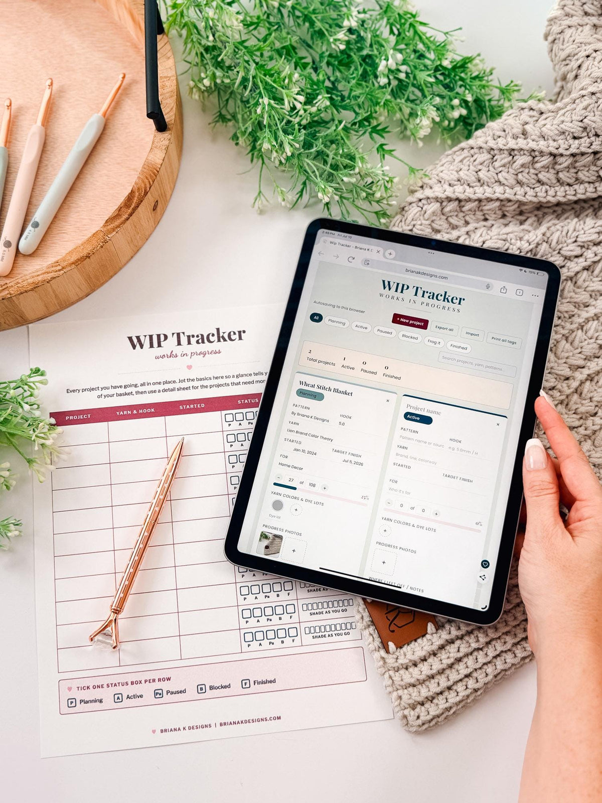 Crochet Project Tracker & WIP Organizer | Printable Tags, Progress Photos and Export | No App | Instant Access