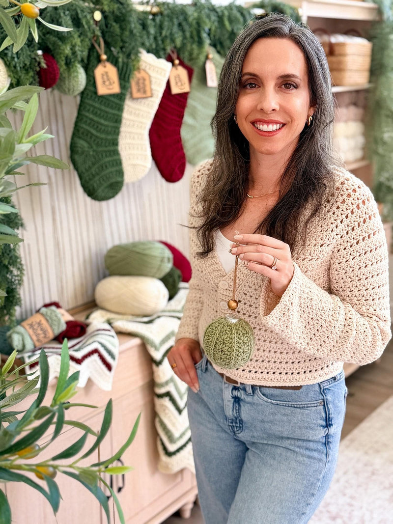CROCHET PATTERN + VIDEO Petal Loop Stitch Ornament | Christmas Ball Cover | 4 Sizes | Textured Holiday Decor | Instant Pdf Download
