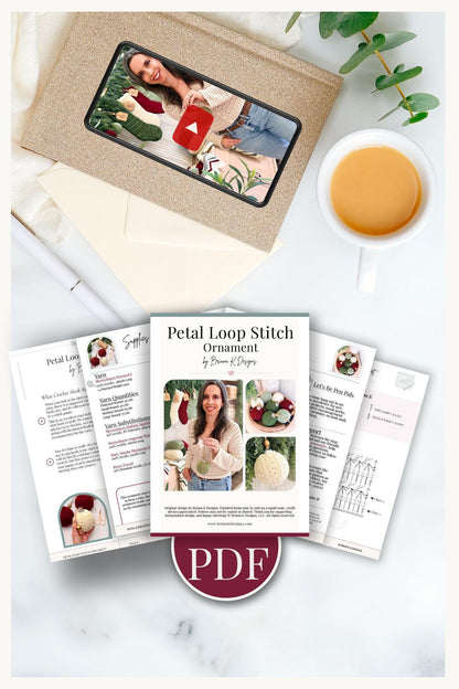 CROCHET PATTERN + VIDEO Petal Loop Stitch Ornament | Christmas Ball Cover | 4 Sizes | Textured Holiday Decor | Instant Pdf Download