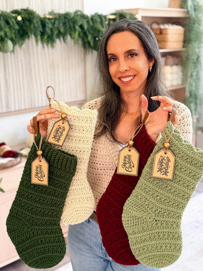 CROCHET PATTERN + VIDEO Petal Loop Stitch Stocking | Textured Christmas Stocking | One Size | Holiday Home Decor | Instant Pdf Download