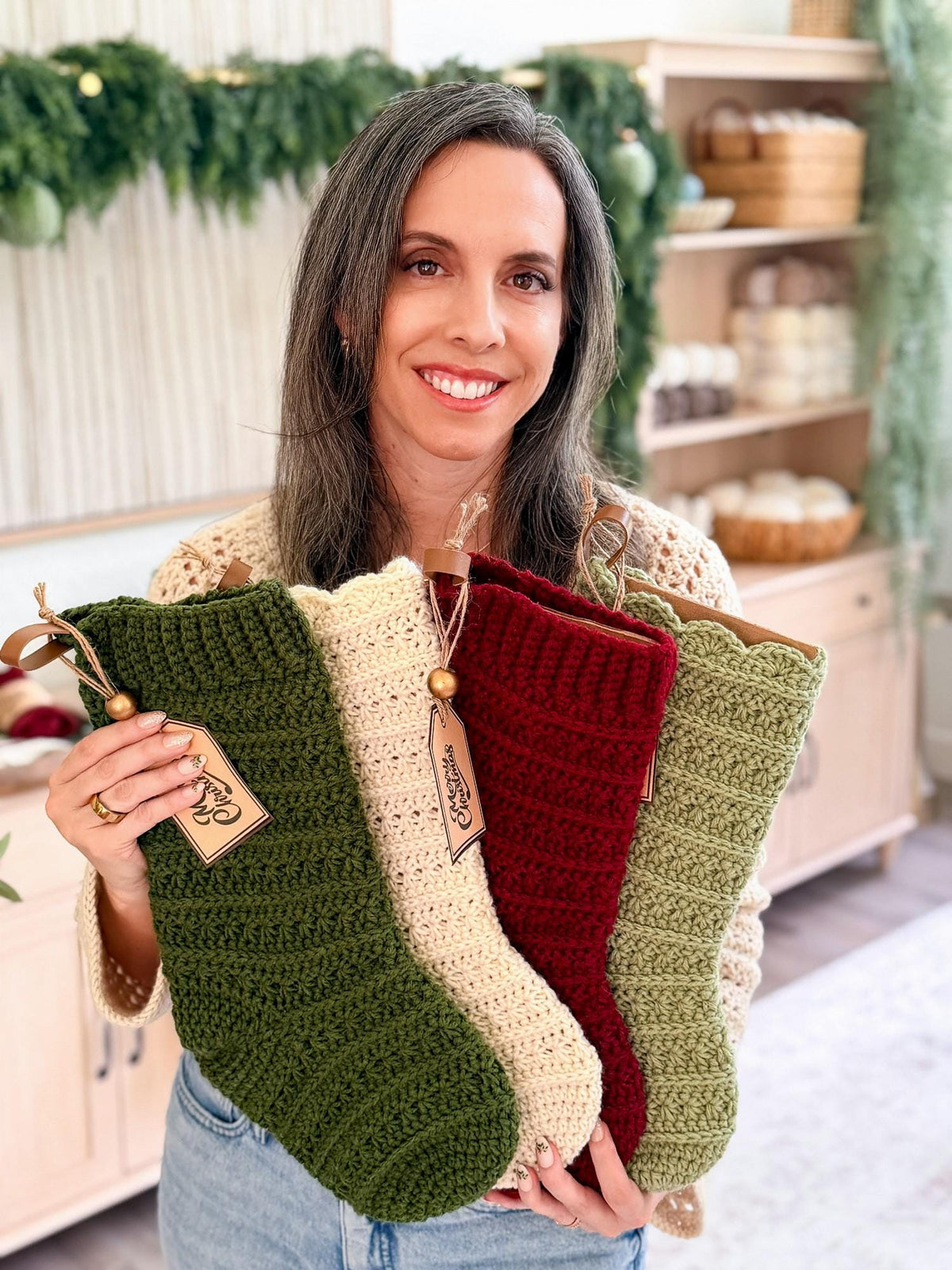 CROCHET PATTERN + VIDEO Petal Loop Stitch Stocking | Textured Christmas Stocking | One Size | Holiday Home Decor | Instant Pdf Download