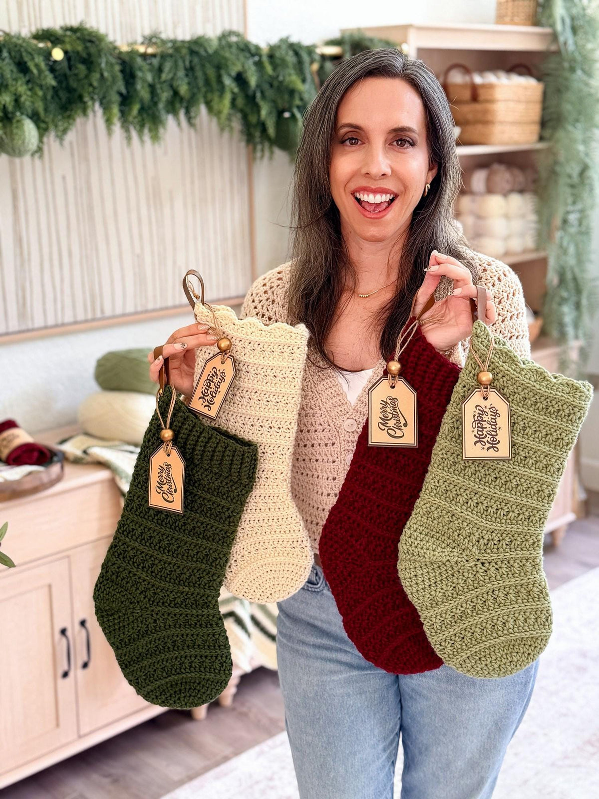 CROCHET PATTERN + VIDEO Petal Loop Stitch Stocking | Textured Christmas Stocking | One Size | Holiday Home Decor | Instant Pdf Download