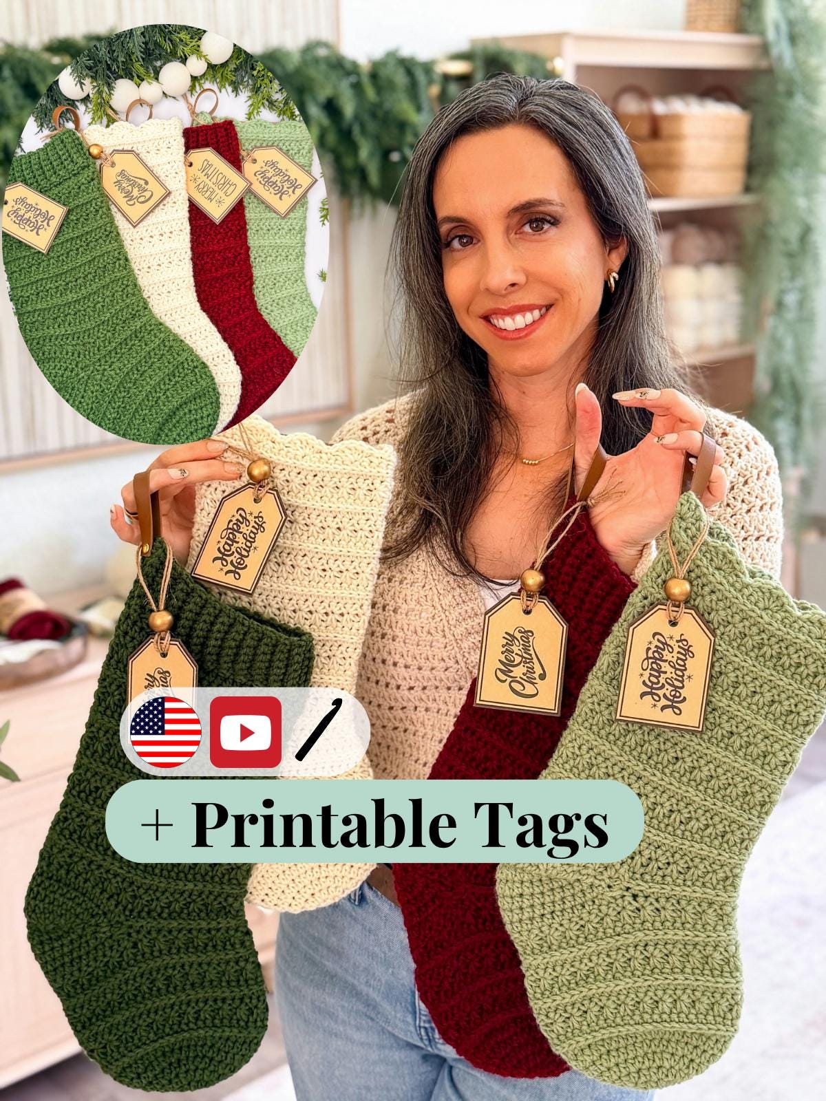 CROCHET PATTERN + VIDEO Petal Loop Stitch Stocking | Textured Christmas Stocking | One Size | Holiday Home Decor | Instant Pdf Download