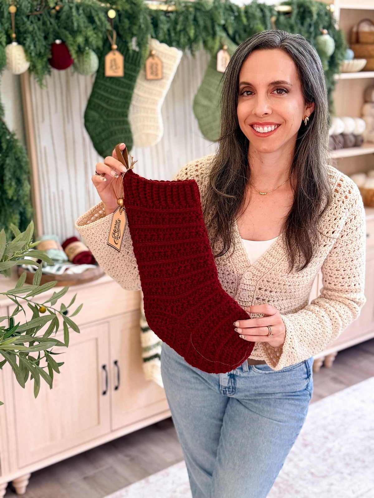 CROCHET PATTERN + VIDEO Petal Loop Stitch Stocking | Textured Christmas Stocking | One Size | Holiday Home Decor | Instant Pdf Download