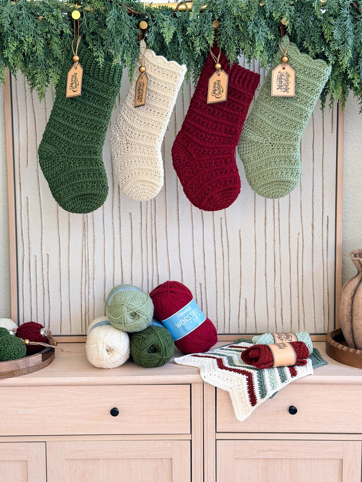 CROCHET PATTERN + VIDEO Petal Loop Stitch Stocking | Textured Christmas Stocking | One Size | Holiday Home Decor | Instant Pdf Download